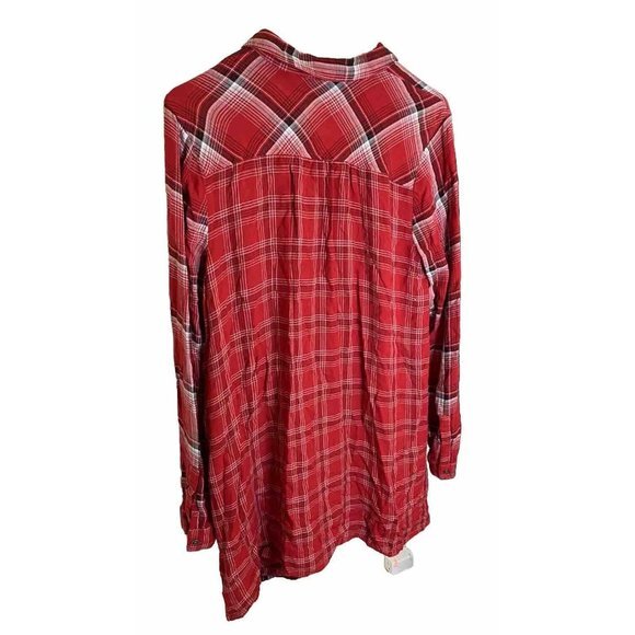 J Jill Shirt Women Small Tall Red Plaid Button Up  Long Sleeve Rayon Top - Picture 3 of 5